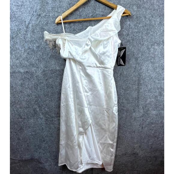 Angel Fashion Dress Womens S White One Shoulder Beaded Fringe Nymphet Coquette - Picture 1 of 8
